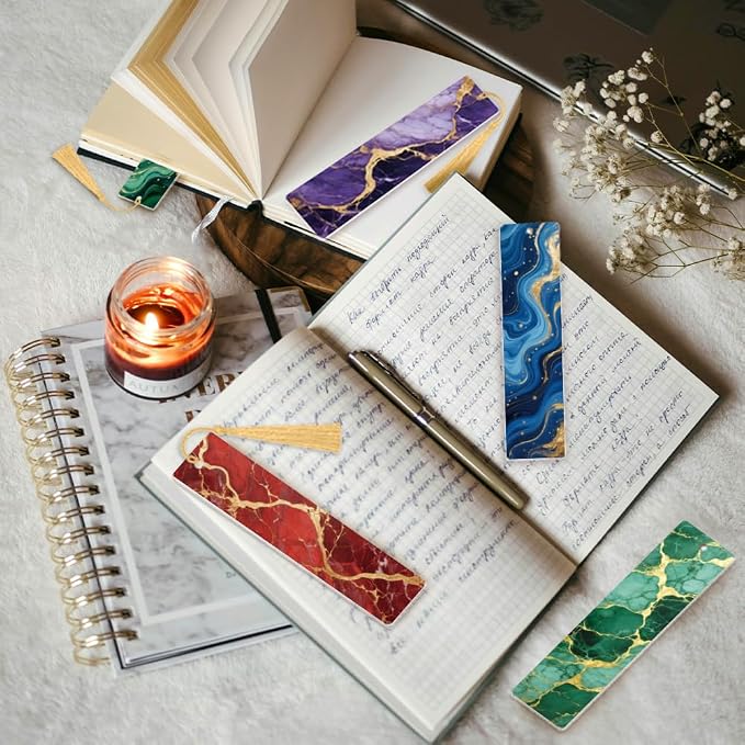 Peacoblue 30pcs UV DTF Bookmarks Transfer Stickers Wraps Marble Pattern for Women Men Reading, Waterproof Bookmarkers Decal(No Blank Bookmarks) for Acrylic Plastic Metal Blank Bookmark