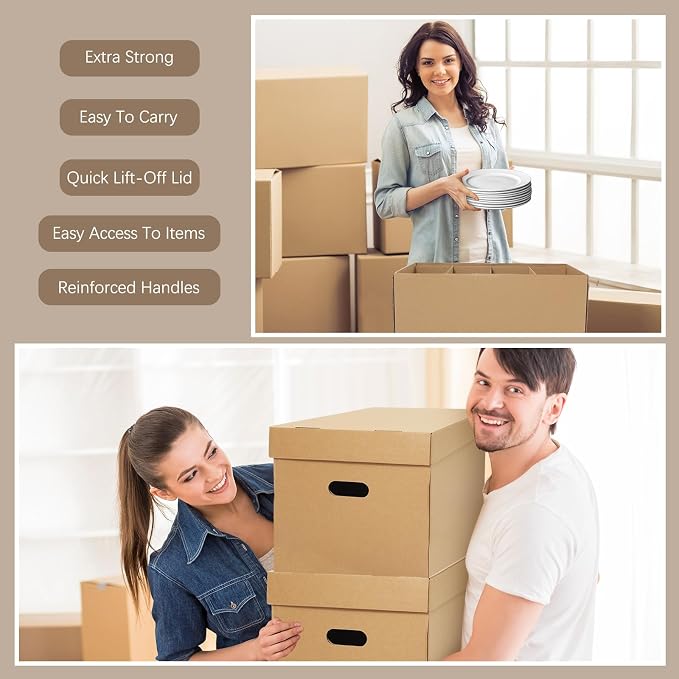 Fuyoooo 2 Pack Large Dish Packing Boxes for Moving with Divider 24 x 12 x 11 Inch Kitchen Moving Boxes with Reinforced Handle Lid Packing Supplies for Dishes and Glassware