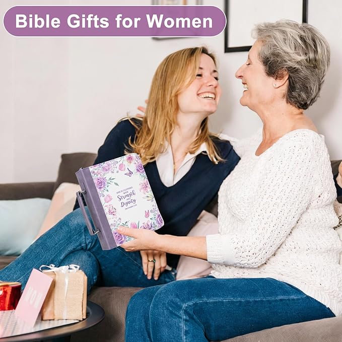 Bible Cover Case for Women PU Leather Bible Bag, Portable Holder Carrying Case with Study Supplies Storage, Christian Church Bag, Bible Journaling Kit Christian Gifts for Women and Girl (Purple)