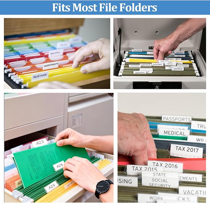 Hanging File Folder Tabs,100 Sets Hanging File Folder Labels Tabs and Inserts for Hanging Files Folders, Insertable Plastic Tabs Hanging Folder Tabs