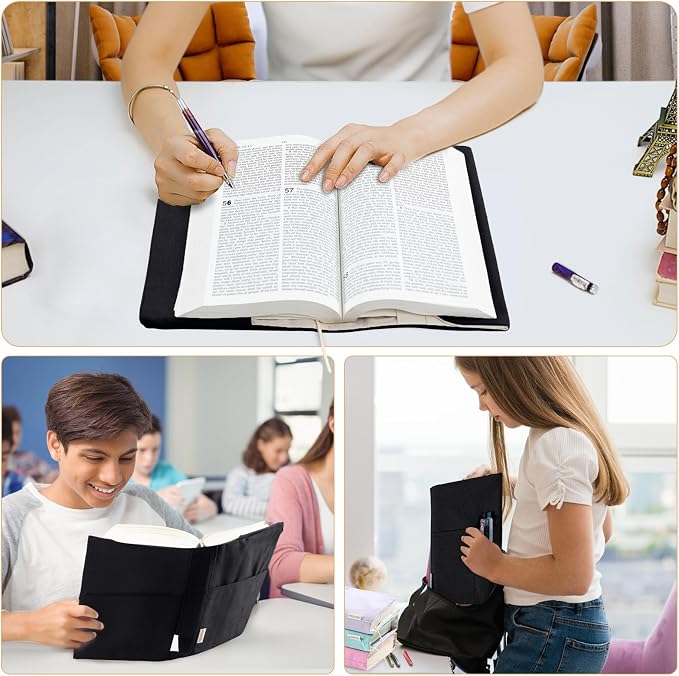 Canvas Book Cover - Washable & Adjustable Covers for Paperback & Hardcover, Pockets for Pen, Book Lovers Gift