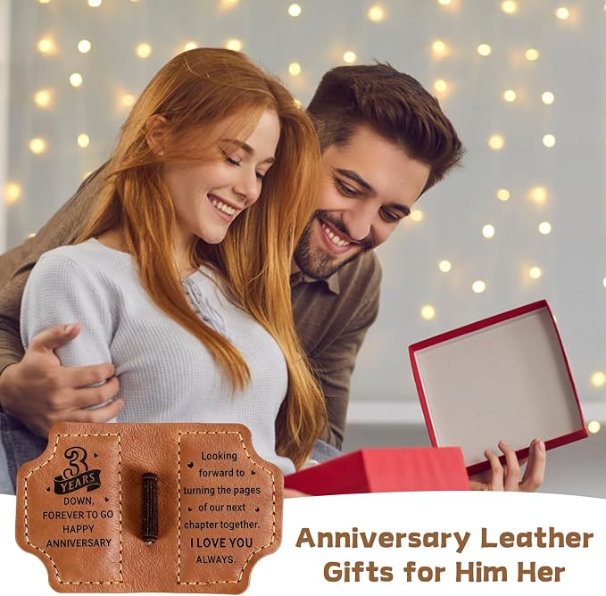3 Year Anniversary Leather Gifts for Him Her - 3rd Wedding Anniversary Traditional Gifts for Wife Husband Girlfriend Boyfriend, Unique Leather Bookmark for Women Men Book Lovers, Leather Anniversary