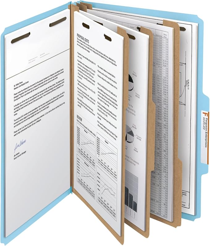 Smead 100% Recycled Pressboard Classification File Folder, 3 Dividers, 3" Expansion, Legal Size, Blue, 10 per Box (19090)