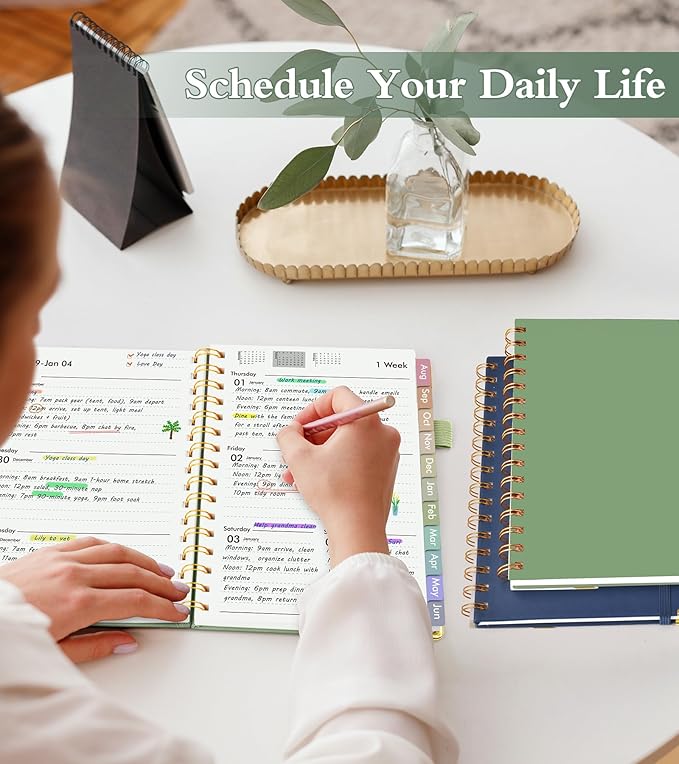 Academic Planner 2026-2027, Hardcover Weekly and Monthly Calendar Planner from July 2026 - June 2027, Daily Agenda Planners with Tabs, College School Organizer for Student Teacher, A5 (6.1" x 8.2"), Green