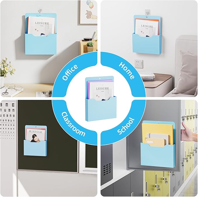 Magnetic File Holder - Magnetic Paper Holder, Pocket Organizer Office Supplies Storage Mail Organizer for Notebooks,Planners,Letter (Blue)