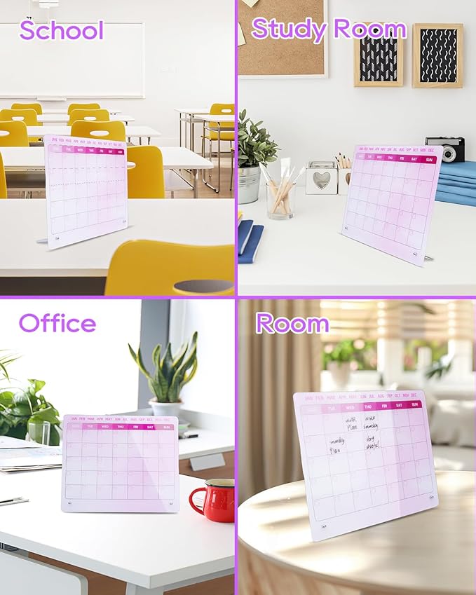 UCEC Pink Desk Calendar, 12"x10" Reusable Calendar to Do List with Stand and Pen Clip, Monthly Planning White Board for Desk, Pink Dry Erase Board for Home Office & School Organization