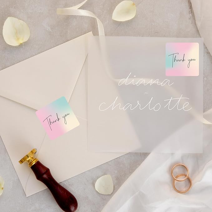 2x2 Inch Square Thermal Sticker Labels, Self-Adhesive Pink Square Direct Thermal Labels, Waterproof/Tearproof/Perforation Line Design- Gradient Color