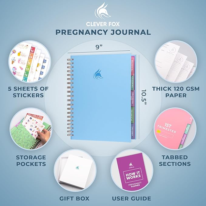 Clever Fox Pregnancy Journal & Memory Book - Pregnancy Planner & Notebook for Expecting Moms – Baby Keepsake, First Time Moms Gift (Light Blue, 9" x 10.5")