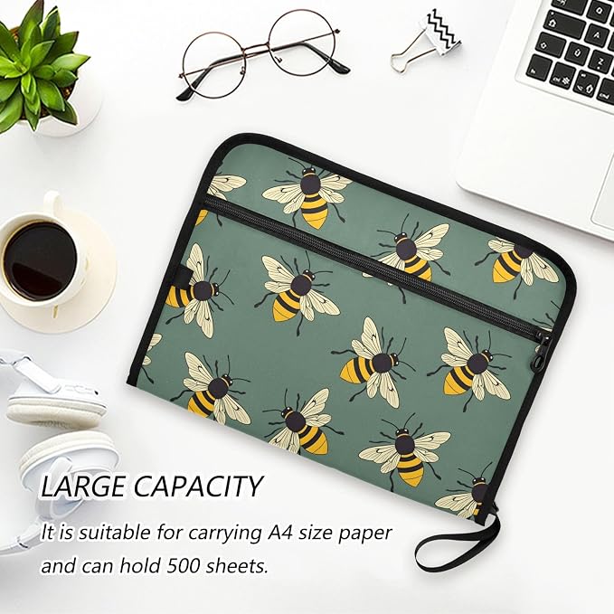 ALAZA Cute Bee Expanding File Folder, 13 Pockets Expandable Document Organizer Folder with Zipper Closure for Home Office A4 Letter Size Paper Document