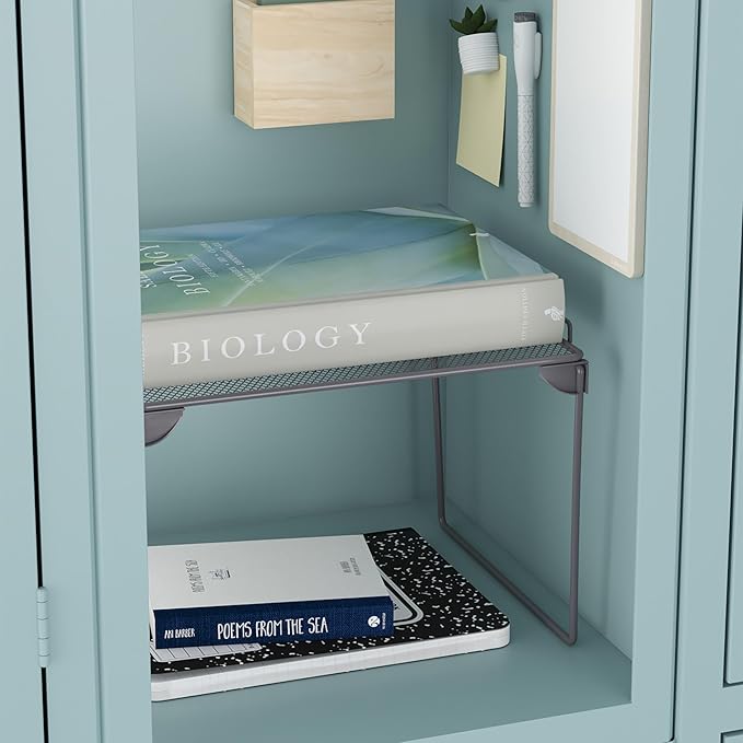 U Brands Mesh Locker Organizer Shelf, 11" x 10" x 8", Dusty Black, Back to School Essentials, Stackable, Fits Standard Size School Lockers