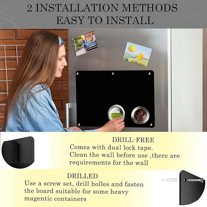 2Pack Black Magnetic Board,23" x 14" Magnet Bulletin Board to Display Magnetic Notes, Poetry, Photos, Suitable for Wall, Refrigerator, Cabinet etc, Large Dry Erase Memo Board Come with 6 Pcs Screws