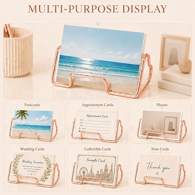 Heart Business Card Holder for Desk, Metal Business Card Stand Organizer, Cute Desktop Display for Name Cards, Photos and Notes, Office Reception Wedding Table Decor (rose gold)