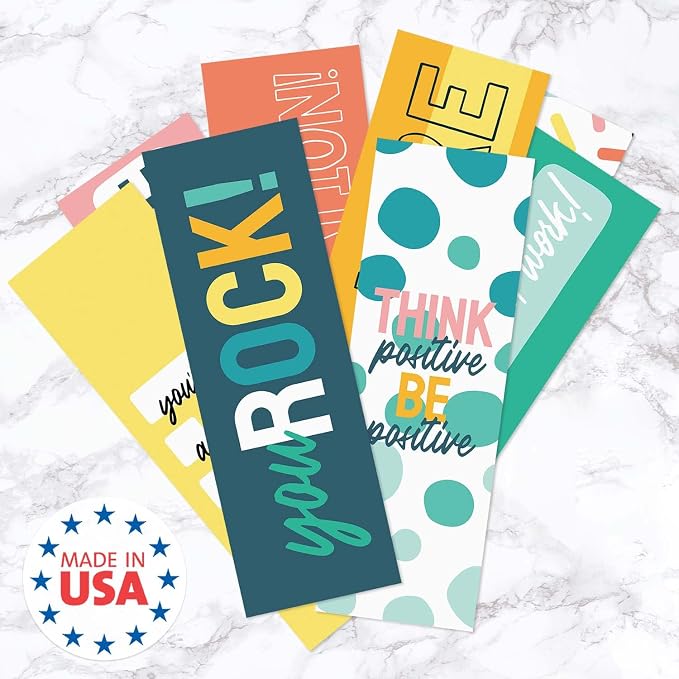 Modern Appreciation Bookmarks / 24 Uplifting Motivational Quotemarks Bulk Set / 2" x 6" Paper Bright Inspirational Affirmation Teen Bookmark Pack/Made in The USA