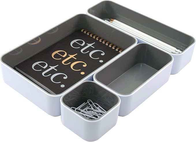 Fusion Advantus Stacking Bins, 4 Compartments, Plastic, 12.1 x 9.1 x 2.2, White/Gray, 4 Pieces