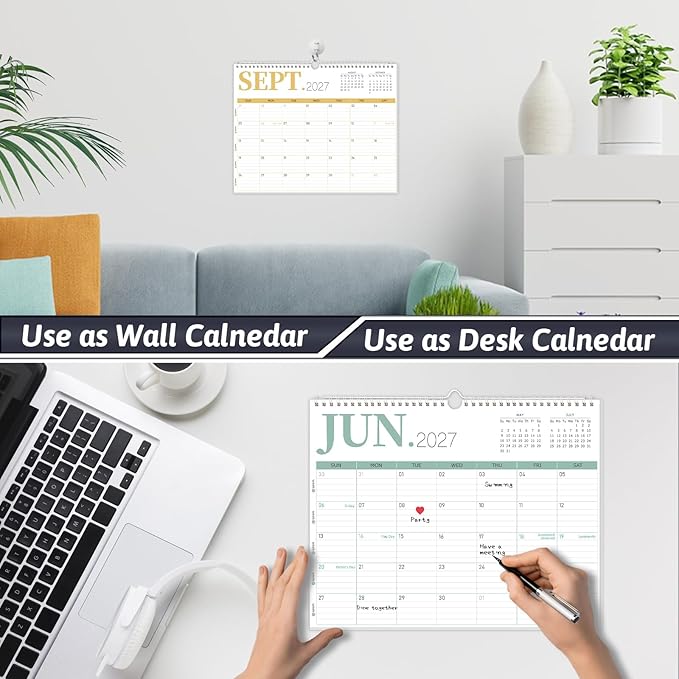GuassLee Wall Calendar 2026, 2026-2027 Calendar Wall Runs from Jun. 2026 to Dec. 2027, 19-Month Hanging Calendar Spiral Bound for Office School Home Planning and Organizing, 14” x 11”