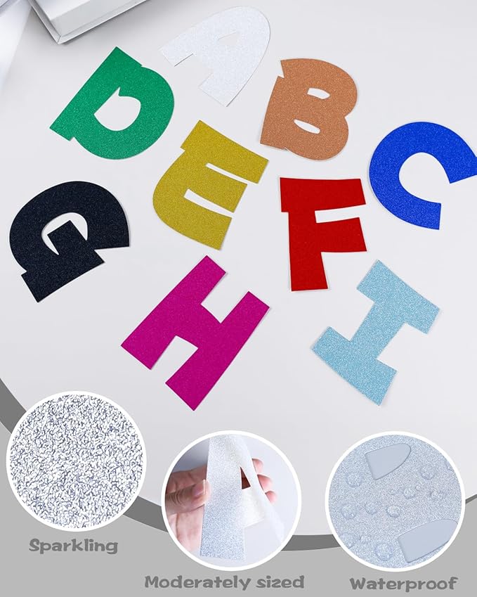 243 Pcs Glitter Bulletin Board Letters Set, 4 Inch Alphabet Poster Board Cardboard Cutouts with Numbers and Punctuation, Classroom School Wall Display Decorations (Sliver)