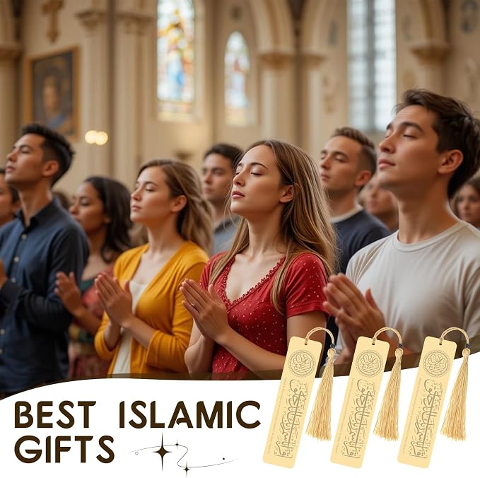 Tinlade 12 Pcs Islamic Quran Metal Bookmark Gifts Holy Quran Gifts Arabic Calligraphy Bookmark for Islamic Books Party Favor Ramadan Eid Nikah