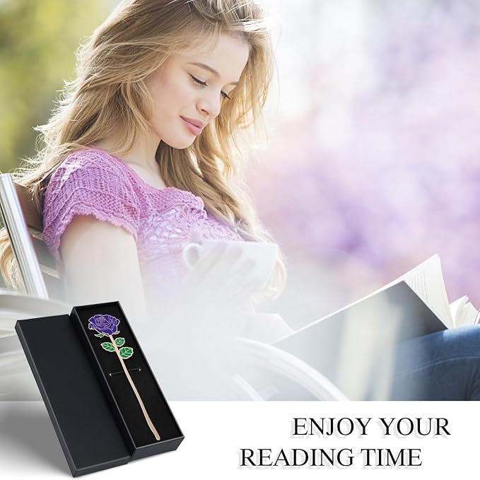 Metal Purple Rose Bookmark, Bookmarks for Women, Cute Bookmarks Gift for Book Lovers, Gift for Mother's Day, Girlfriend and Friend Graduation, Teacher's Day, Thanksgiving