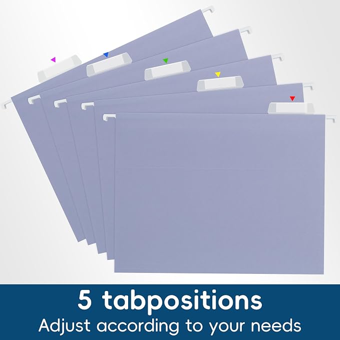 Hanging File Folders,Purple 25 Pack Letter Size File Folders with 1/5-cut Tabs,Office Essentials for Filing Cabinet & Desk Storage