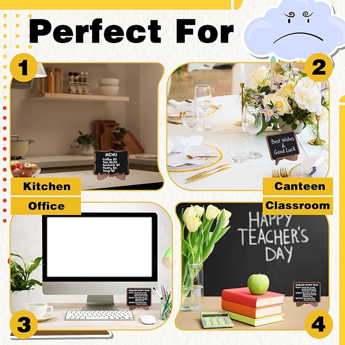 20 Pack Mini Chalkboards Signs with 12 Colored Chalk Pens 3 x 4'' Small Rectangle Chalkboards with Easel Stand Place Cards for Weddings Birthday Parties Message Board Sign