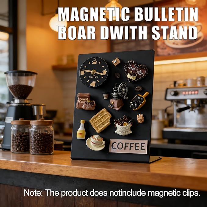 Magnet Board 7.87 x5.31 x 3.93 Stand Mini Black Metal Tabletop Memo Standing Magnetic Board for Desk - Magnetic Display for Back to School Menu Table, Photos,Memos (Black*2, 20 * 13.5 * 10cm)