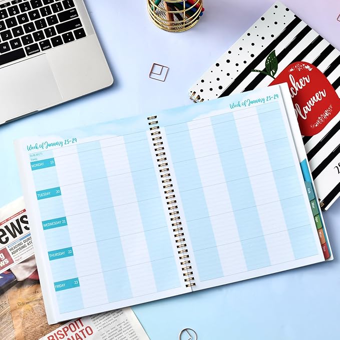 2026-2027 Teacher Planner, Lesson Planner 2026-2027, July 2026 - June 2027, 8.5" x 11", Spiral Bound, Colorful Monthly Tabs