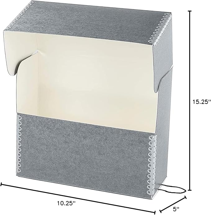 Lineco Archival Document Storage Box with Metal Edge, Acid-Free Gray Boxboard, Organize and Store Files, Prints, Photos, Legal-Sized Case 15.5" x 10.5" x 5" Wide