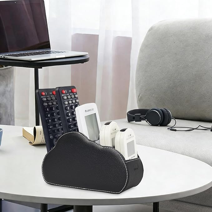 Remote Control Holder - 5 Spacious Compartments TV remote holder Caddy Leather Control Storage Tabletop Desk Organizer for Remote Controller,Office Stationery,Makeup Brush