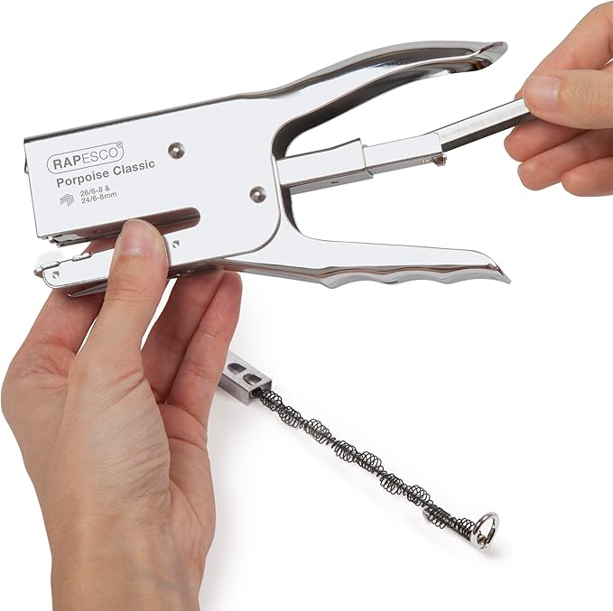 Rapesco 1298A Porpoise Classic Stapling Plier with 10.000 Staples, Type 26 Standard 5/16", 45 Sheet Capacity, Uses Type 26 Standard and Type 24 High-Capacity Staples, All Metal, Chrome