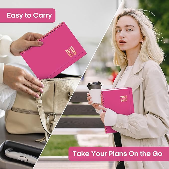 Academic Planner 2026-2027, Weekly and Monthly Calendar Planner Book, July 2026 – June 2027, Hardcover Organizer with Tabs, Perfect for Teachers, Students, Women & Men, A5 (6.4" x 8.5") - Hot Pink