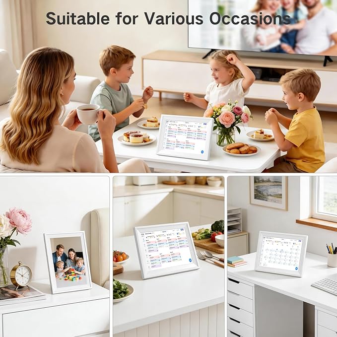 10.1" Smart Family Calendar, WiFi Digital Family Organizer with App, Touchscreen Chore Chart for Kids & Meal Planner, Digital Photo Frame with 32GB Storage, Desk & Countertop Stand, 2026