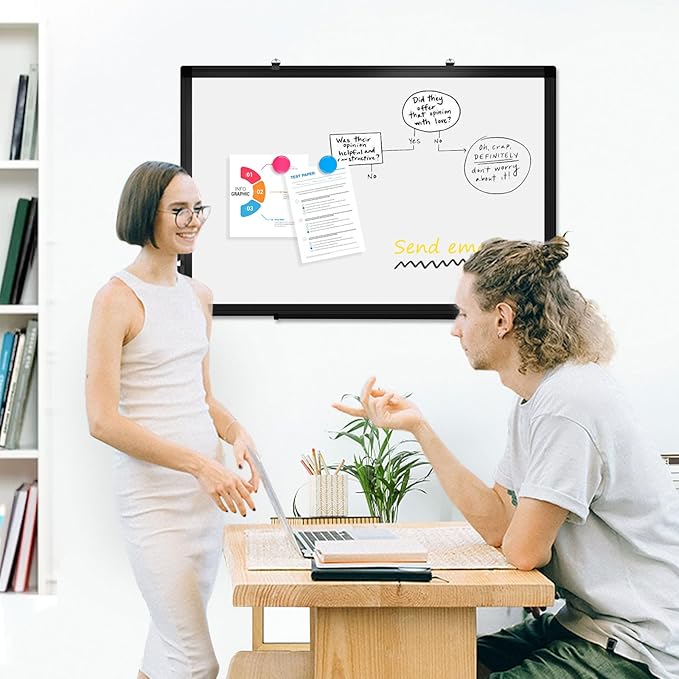 Double-Sided Magnetic Whiteboard, 36" x 24" Dry Erase Board Black Aluminum Frame for Wall, White Board Dry Erase Marker Board for Kitchen, Memo, School, Home, Office