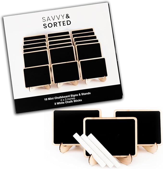 Mini Chalkboard Signs for Food, 18 Pack Framed Small Chalk Boards with Stand Including 3 White Chalk Sticks, Food Party Label Tags, Wedding Buffet Cheese Candy Table Supplies