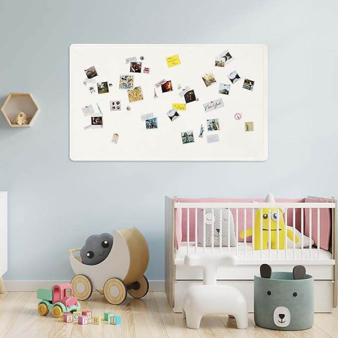 Lightomorrow Large Bulletin Board - 60 x 36 Inches, Decorative Felt Pin Board for Wall - 5' x 3' Foldable Photo Display Board with Self-Adhesive Tape, Includes 20 Push Pins - White