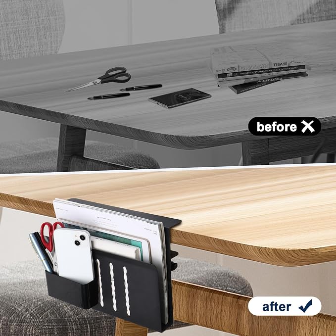 2 Tier Desk Side Laptop Holder, Under Desk Laptop Holder, Clamp On Desks Shelf for Tablet,Files, Accessories, No Drill Hanging Desk Caddy for Office and Home, Load 30Lbs