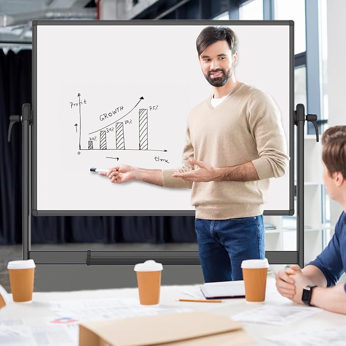 VIZ-PRO Double-Sided Magnetic Mobile Whiteboard, 72 x 40 Inches, Rolling Dry Erase Board Easel Stand on Wheels with Black Aluminium Frame for School Office Home