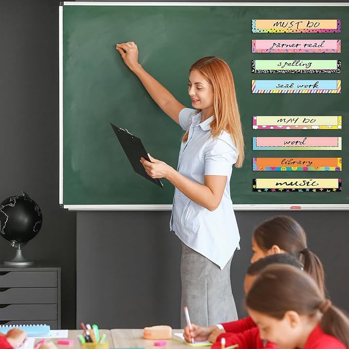 Feifeiya 8 Pcs Magnetic Pocket for Whiteboard 14x2'' Magnetic Pocket Chart Magnetic Sentence Strip Holder for Classroom Chalkboard Bulletin Board Teacher Student Back to School Gift(Bright)