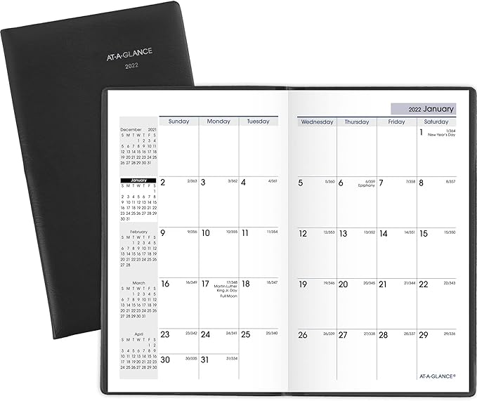 2022 Pocket Calendar by AT-A-GLANCE, Monthly Planner, 3-1/2" x 6", Pocket Size, DayMinder, Black (SK5300)