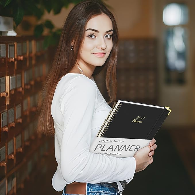 Academic Planner 2026-2027 (8.5" x 11") - Weekly & Monthly Planner (Jul. 2026 - Jun. 2027), Column View Calendar Organizers, Hardcover Agenda Book with Tabs for Office & School, Black