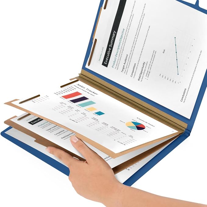 10 Blue Classification Folders with Dividers - Employee Personnel File Folders – 2'' with Two Prong File Folders for Medical, Law Files - Pressboard Classification Folders 2 Dividers Letter Size