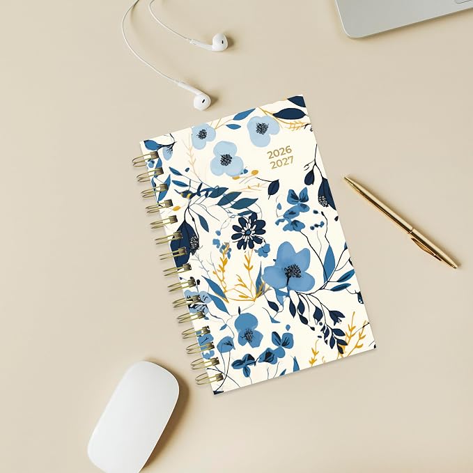 Blueline® Essential Academic Daily/Monthly Planner, August 2026 to July 2027, Twin-Wire Binding, Poly Cover, 8" x 5", Blossom Design, Yellow (CA214PG.01)