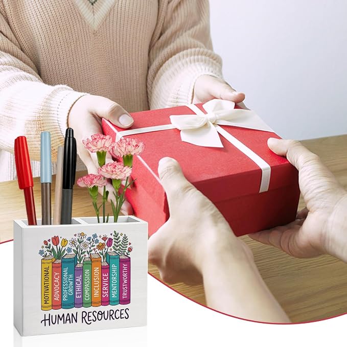 Human Resources Office Decor HR Office Decoration Human Resources Modern Floral Design Gifts for Women Wooden Pencil Holder, Law School Students Graduation Gifts Desk Decor