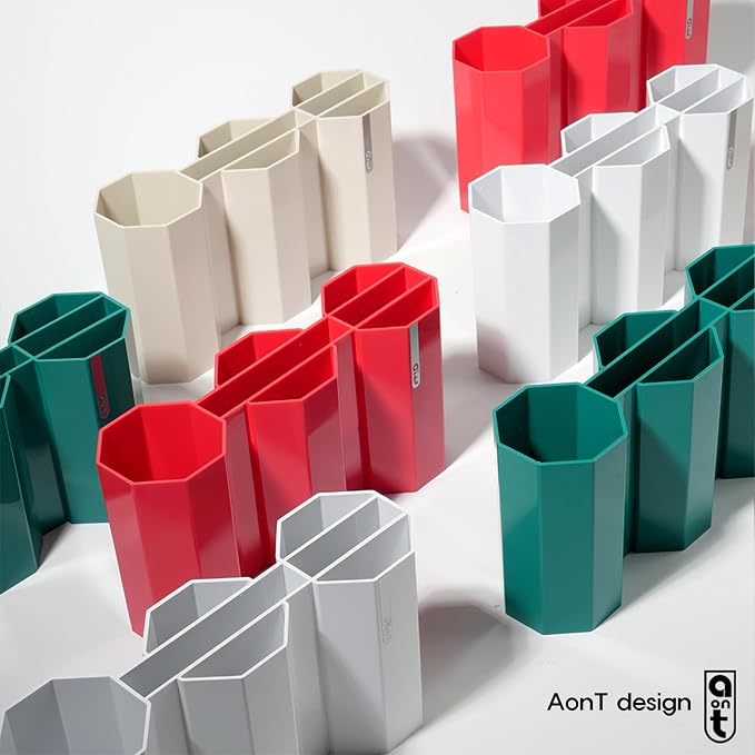 AonT Design Small Desk Organizer - Red Pen Tray & Holder (Multi-Compartment) (Made in Korea) – Modern Office Storage Supplies Organizer and Aesthetic Decor for Accessories