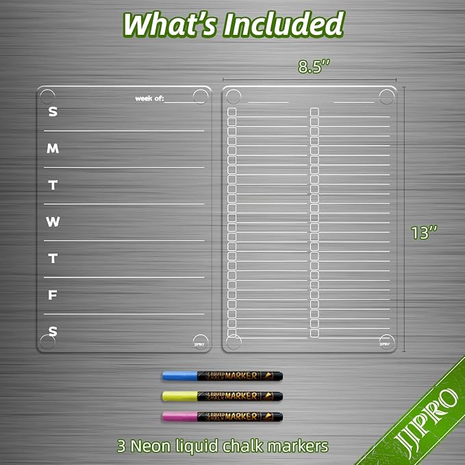 JJPRO Non-Magnetic Clear Weekly Planner & to Do List for Fridge, 8.5"x13" Dry Erase to Do List WhiteBoard,Reuasble Weekly Calendar for Refrigerator,Cabinet,Wall&Glass, All Smooth Surfaces