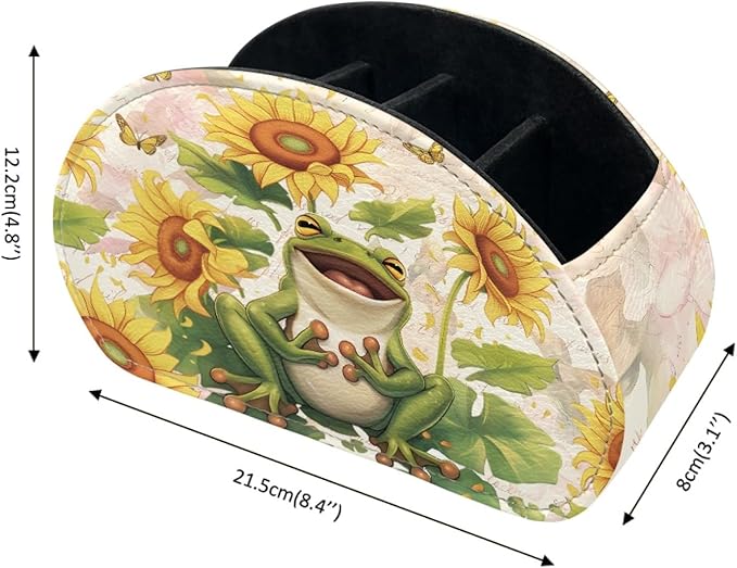 FUSURIRE Remote Control Holder with 5 Compartments, Sunflower Frog Cartoon Desktop Caddy Storage Supply Organizers for Remote Controllers,Office Supplies,Makeup Brush,Media Accessories