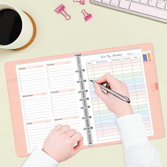 Weekly Planner Refills for 3 or 7 Ring Mini Binders - 53 Sheets/106 Pages Undated Colorful Weekly Planner, 100 gsm White Paper, Lasts 1 Year, Undated, 5.8" x 8.3"