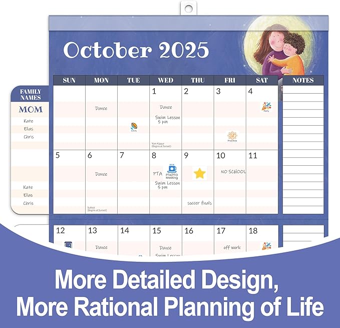SUNEE Family Wall Calendar 2026 Magnetic Fridge Calendar 15 Months, Oct. 2025 to Dec. 2026, Moms Calendar 2025-2026 Wall Calendar, Family Organizer Sticks to Refrigerator - over 300 Stickers