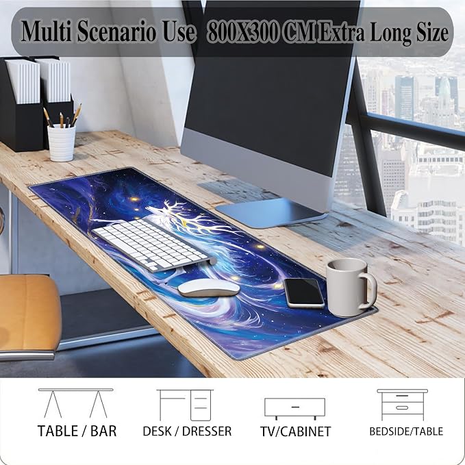 Mouse Pad Gaming Mousepad 31.5x11.8 Inch XXL Large + Coasters,Desk Mat with Stitched Edges, Non-Slip Rubber Base, Thick Mouse Pad for Computer, Laptop, Office & Home - Colorful Deer