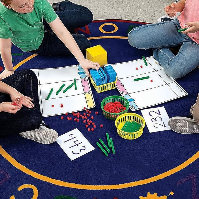 Fun Express Base Ten Blocks Place Value Mat Set - 10 Piece Math Manipulatives for Kindergarten, 1st Grade & 2nd Grade | Hands-On Learning Tools for Classroom, Homeschool Supplies | Counting Activities