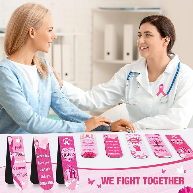 48 Pcs Breast Cancer Awareness Bulk Items Magnetic Bookmarks Pink Ribbon Accessories Book Marks Hope Butterfly Inspirational Gifts for Breast Cancer Charity Office Fundraiser Events Supplies